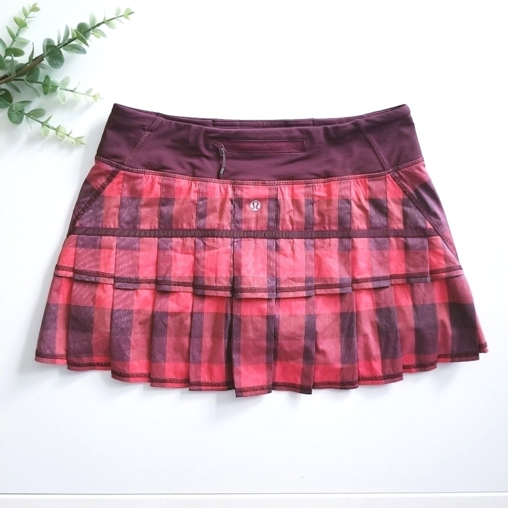 LULULEMON Pace Setter Yama Check Red Check Plaid Skirt 6 Red